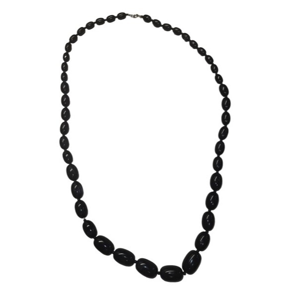 Artisan Classic Black Marble Inspired Tapered Beaded Necklace - Picture 1 of 3